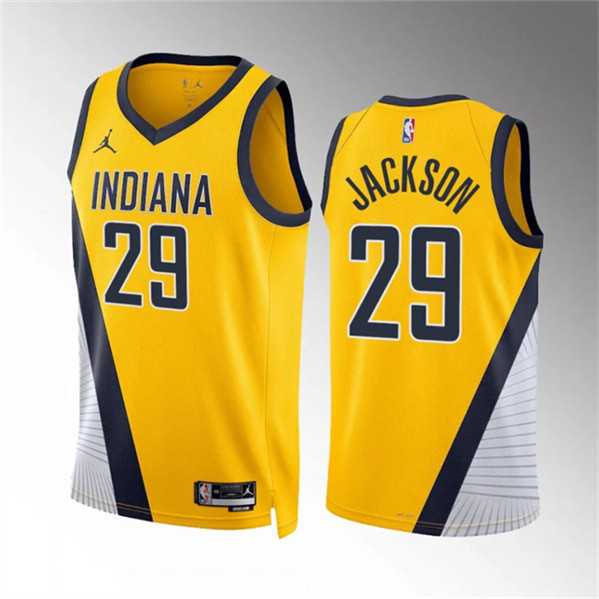 Mens Indiana Pacers #29 Quenton Jackson Yelllow Statement Edition Stitched Basketball Jersey Dzhi